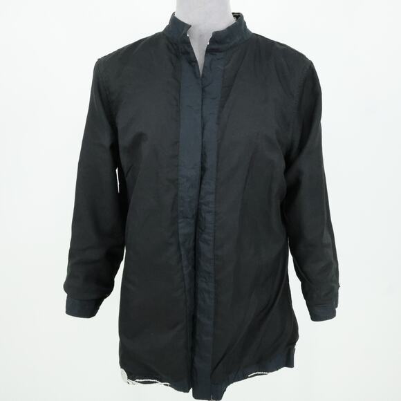 Chicos Jacket 2 Womens Large 12 Black White Silk Embroidered Open Front Mandarin - Picture 13 of 13